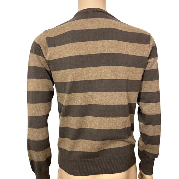 Old Navy Men’s Pullover Sweater M Brown Tan Stripes Crewneck Long Sleeve Casual - Picture 2 of 12
